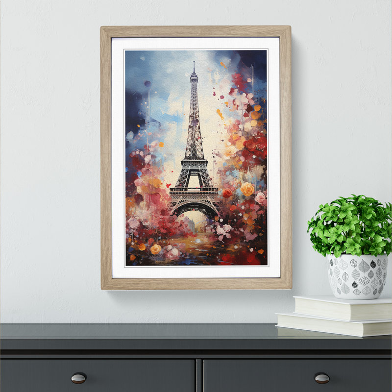 Eiffel Tower Baroque - Single Picture Frame Print on Wood, Oak Framed, 64cm H x 46cm W