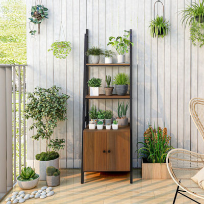 4-Tier Ladder Shelf With Cabinet And Metal Frame by 17 Stories