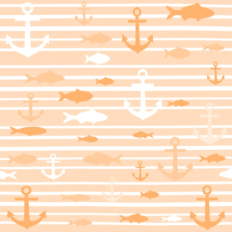 Tapis de bain à rayures de poisson et ancres, L 34 po x L 21 po, Orange clair / blanc