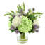 Hydrangea, Thistle and Rose Arranged in Glass Vase