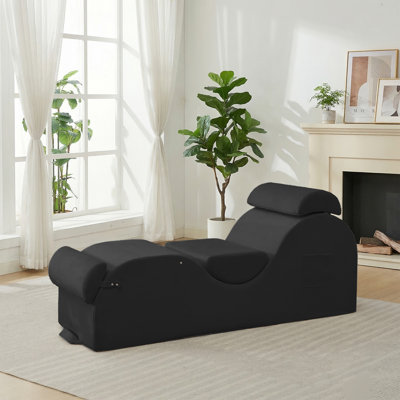 Chaise longue de 68 po en velours courbé, noir