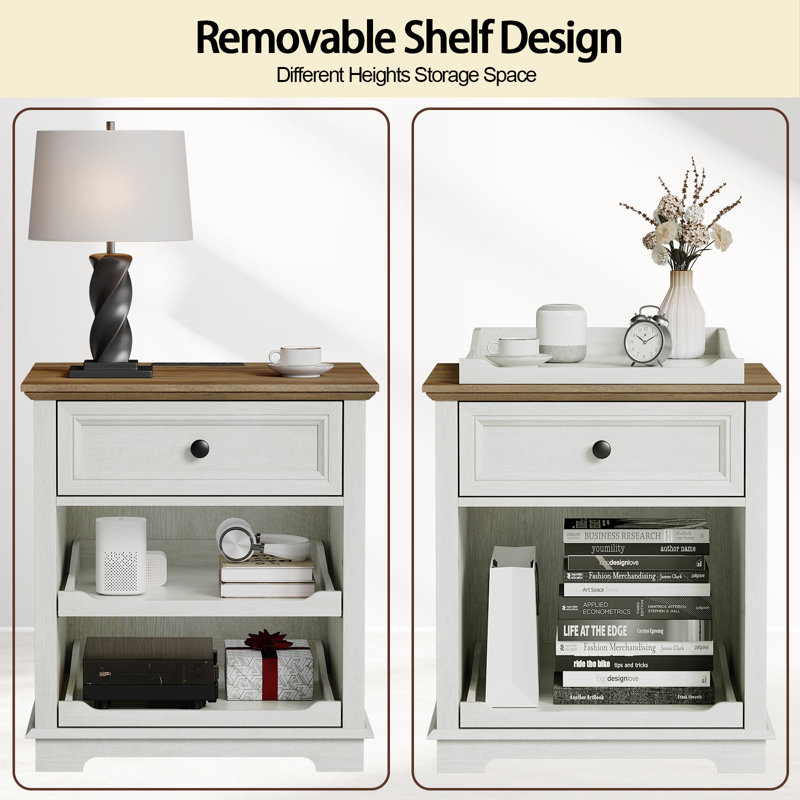 1 - Drawer Tray Monrovia With Storage and Built-In Outlets, Brown/White