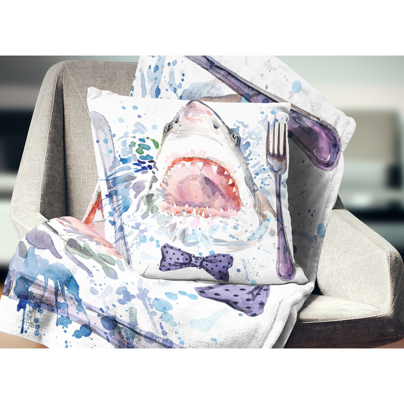 Hungry Shark - Animal Printed Throw Pillow, 18" x 18", Square