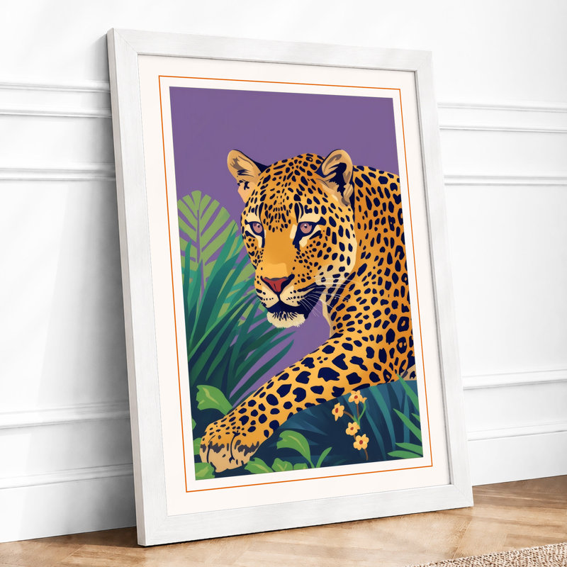 Golden Leopard Art Deco - Framed Print, A3 - 42.0 x 29.7 cm, White