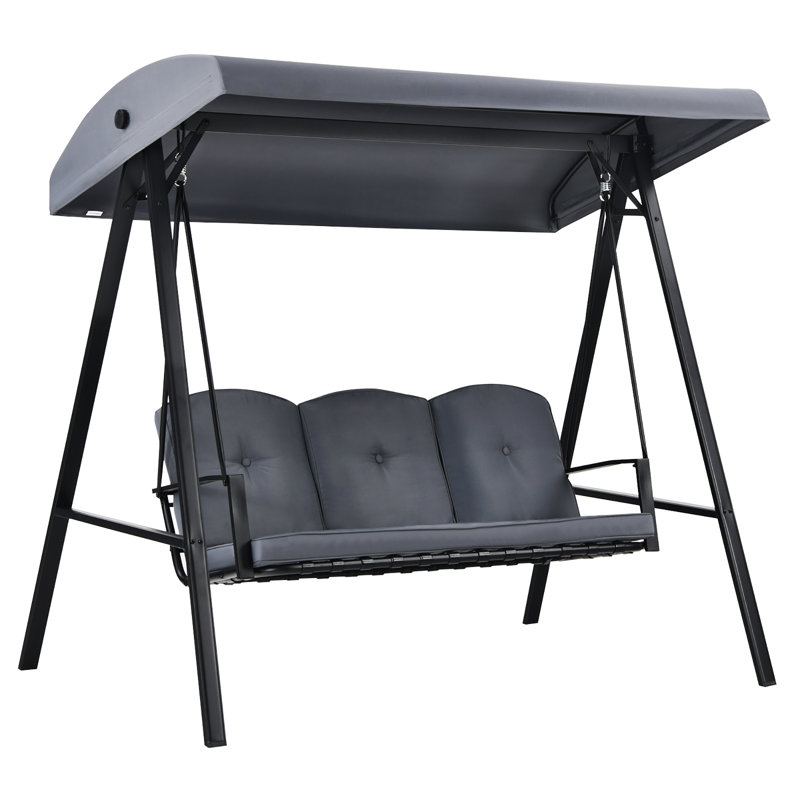 Gray Steel 3-Seat Outdoor Porch Swing with Adjustable Canopy