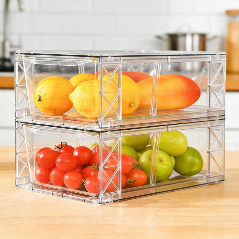 8 Pack Clear Stackable Kitchen Storage Organizer, Pantry Bins With Handles, For Bathroom Kitchen Refrigerator Cabinet Closet