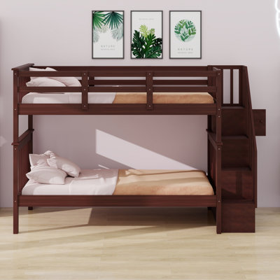 Lit superposé d'escalier peu encombrant avec rangement et barrière de sécurité pour dortoir ou chambre à coucher
