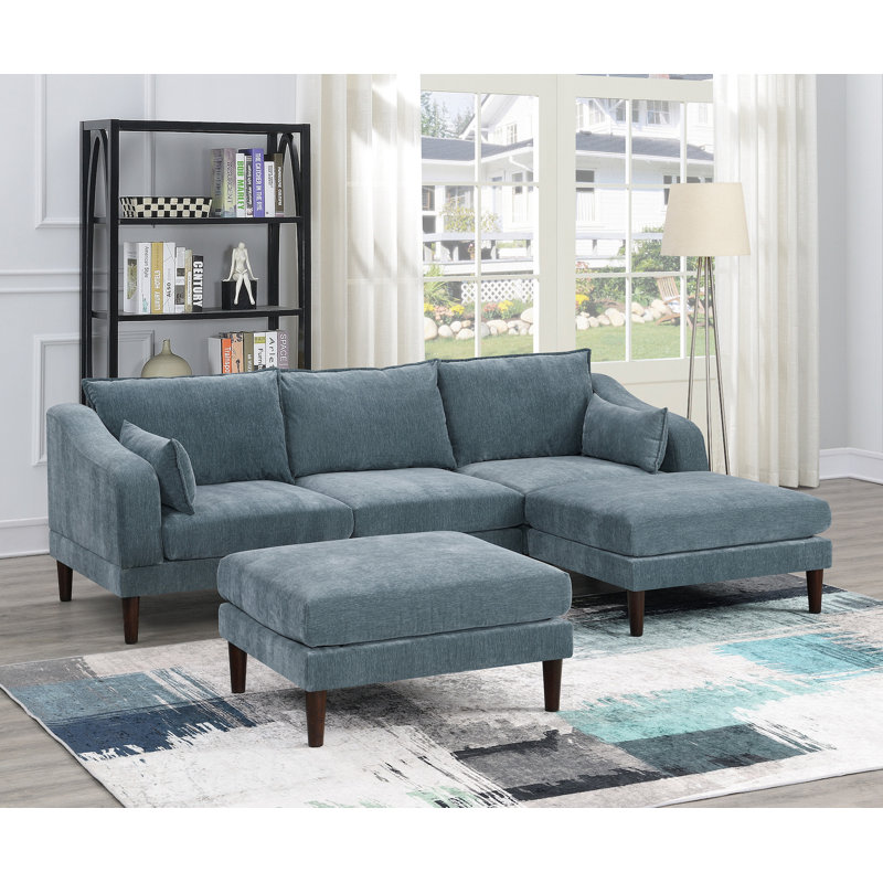 Sukkhu Reversible Sofa & Chaise with Ottoman, Mineral Polyester Blend