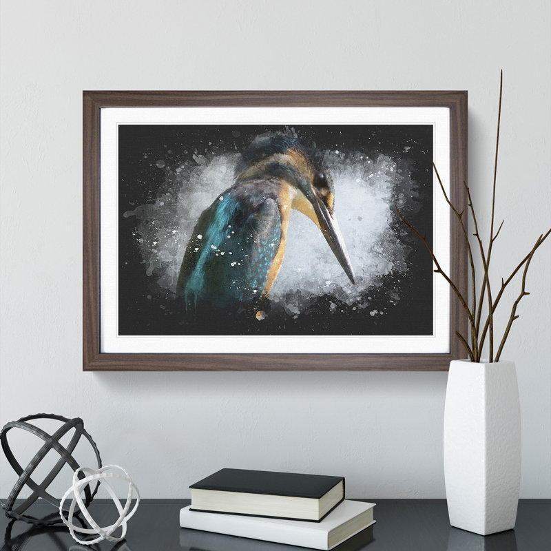 Kingfisher Bird Vol.1 - Picture Frame Graphic Art, Walnut Framed, 48cm H x 65cm W x 2cm D