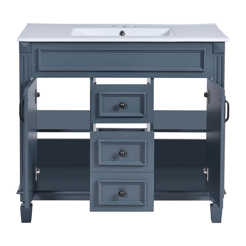 Meuble-lavabo 36 po avec lavabo supérieur, Bleu