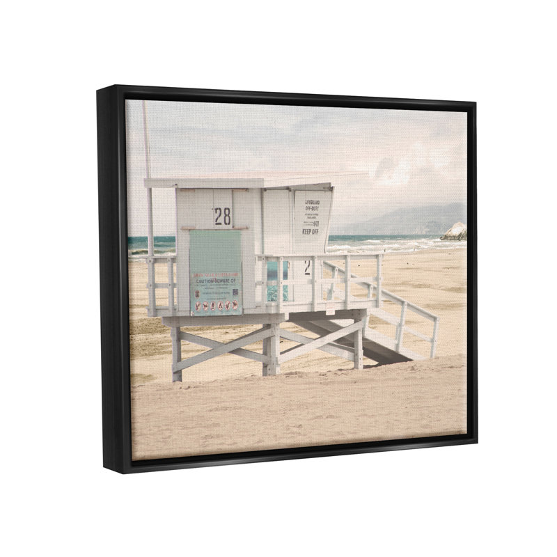 «Lifeguard Hut On Beach» encadré sur toile par Marcus Prime, Cadre flottant noir de jais, H 17 po x l 21 po x P 1,7 po