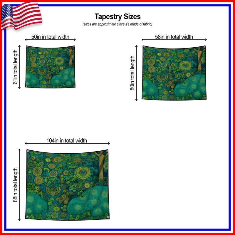 Tapisserie murale arbre - Décoration murale nature, 68in H x80in W with 4 Grommets