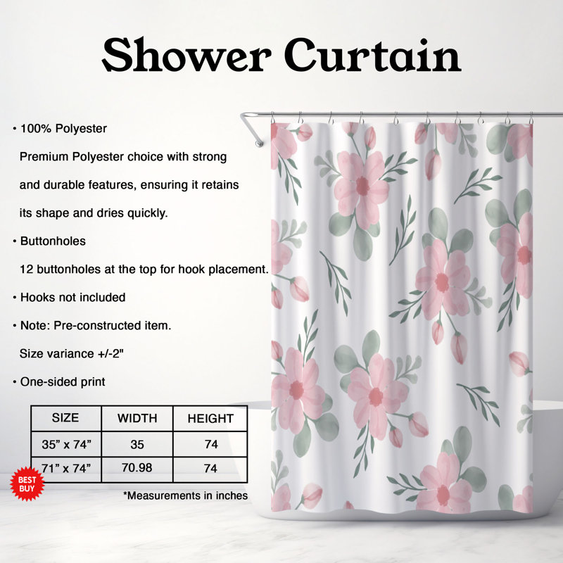 Rideau de douche 1 pièce Floral Nest, H 74 po x l 71 po