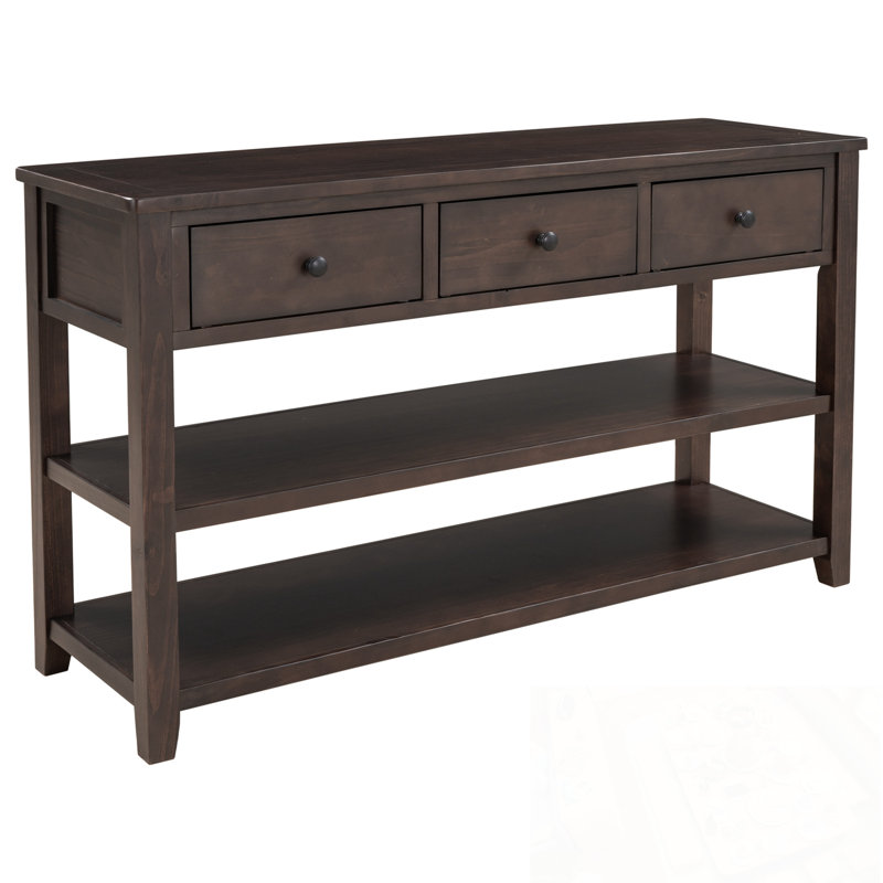 Caja avec deux tablettes ouvertes et trois tiroirs, Espresso