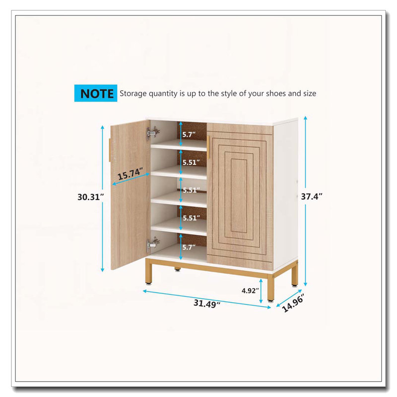 Armoire-bar 31,50 "avec 2 portes et tablettes Farmhouse, Naturel / Or