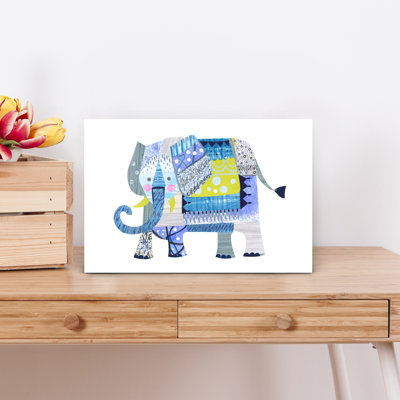 Colorful Patchwork Elephant Abstract Colorful Playful Elephant Wall Art Print 1 Piece Wrapped Canvas Wall Art