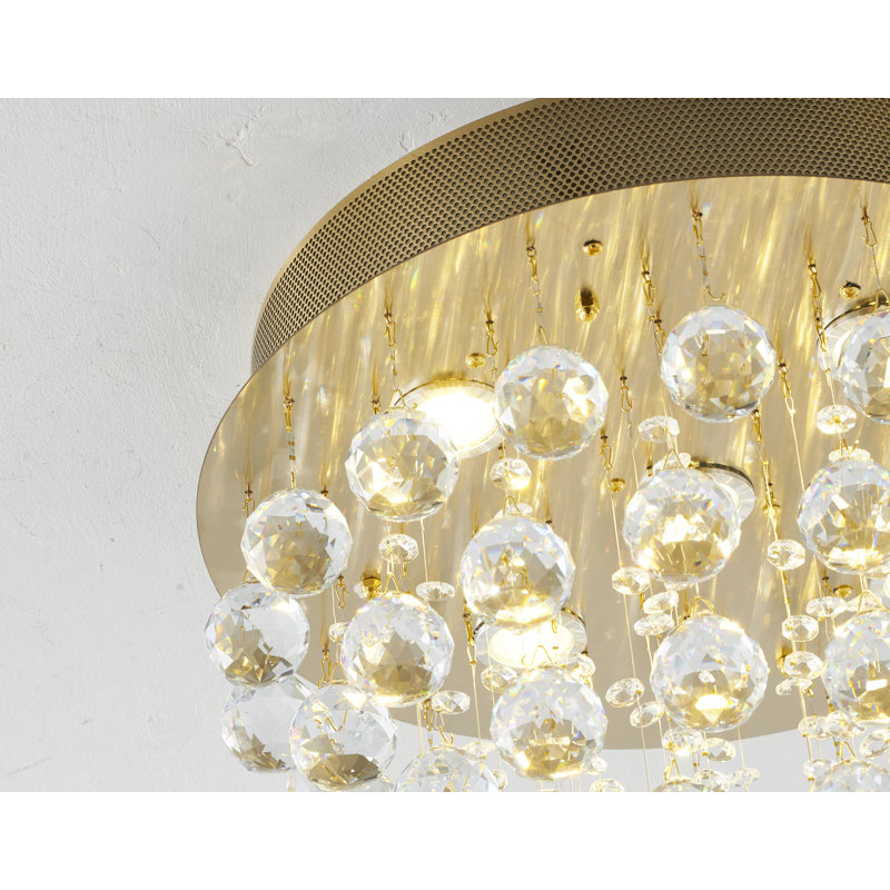 Gentian Modern 6 Light Crystal Flush Mount, Brass
