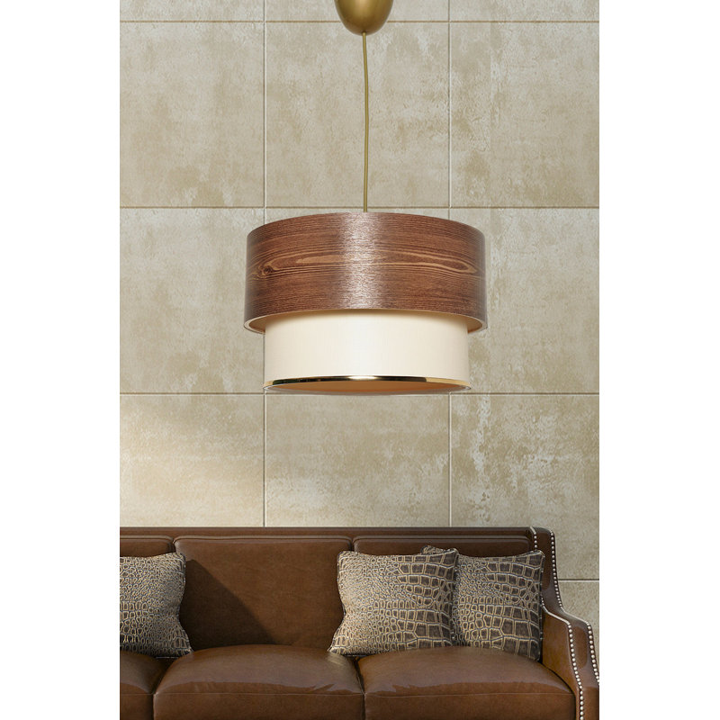 Luminaire suspendu cylindrique à 1 lumière Oswayo, Or, Brun / crème