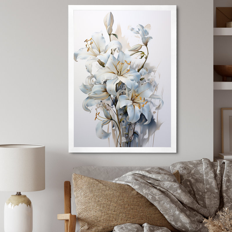 «White Lilies In Bloom Bloquet I» sur toile, H 44 po x l 34 po x P 1,5 po, Cadre simple blanc