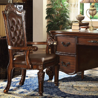 PU Executive Office Chair With Button Tufted In Cherry Finish by Bloomsbury Market