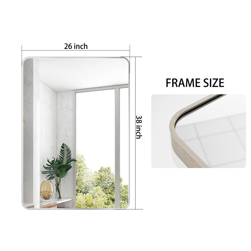 Shatterproof Aluminum Rectangular Wall Mirror, Silver, 38" x 26"