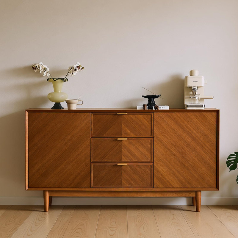 Buffet rétro avec rangement en bois massif, 33.46" H x 62.99" W x 15.74" D