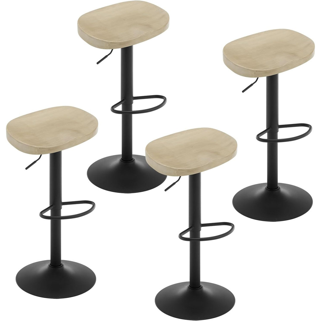 Barhocker 4er-Set, Hocker Höhenverstellbar Drehbar, Mit Sattelsitz Fußstütze, Drehhocker Aus Massivholz Metall, Küchenho...