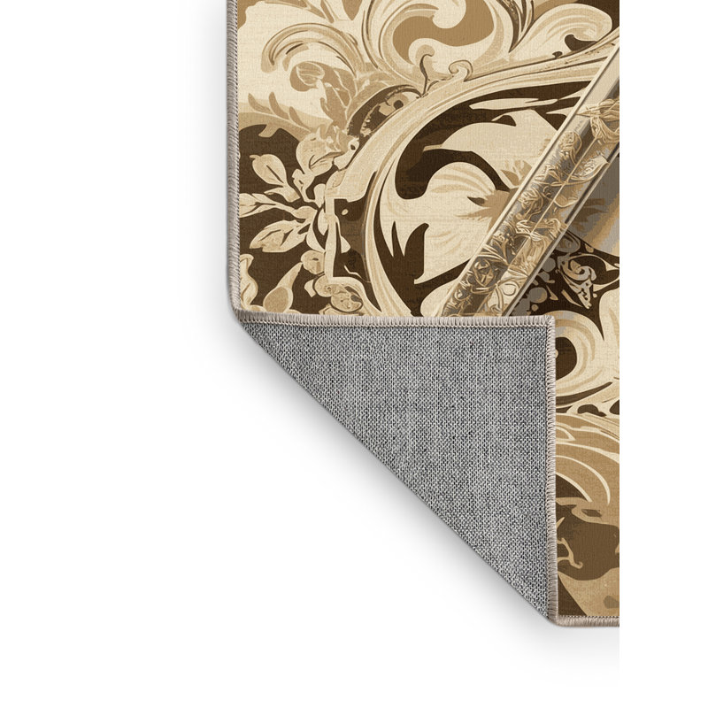 Tapis damassé classique beige délavé à la machine Brennan Bushido, 7 x 9