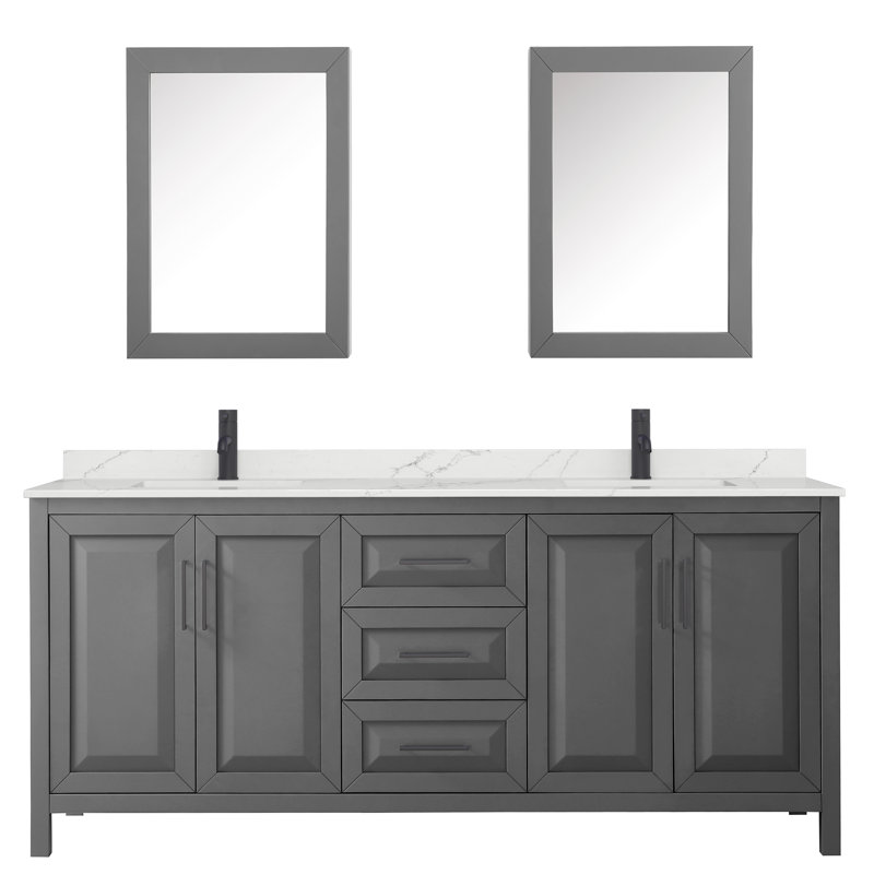 Daria 80 in. with Mirror Vanity, Giotto Quartz, Gray, Matte Black