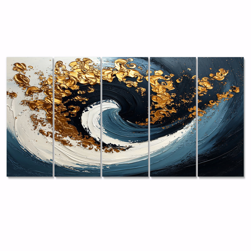 Bleu et or Spiraling Prosperity Spiral II - Abstract Spirals, art mural sur toile, H 28 po x l 60 po