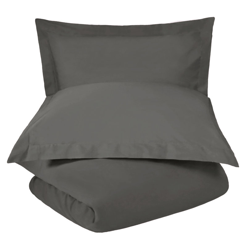 Gray Twin Cotton Percale Duvet Cover Set