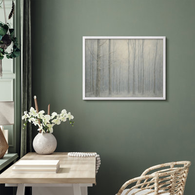 Winter Forest Landscape Framed Wall Art Print, Serene Misty Tree Scene for Bedroom or Living Room