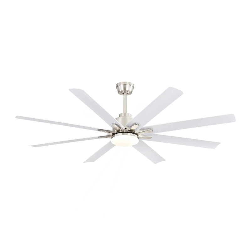 Ventilateur de plafond moderne de 66 pouces avec lumière à DEL à intensité variable, 8 pales en ABS, moteur à courant continu réversible pour le bureau à domicile