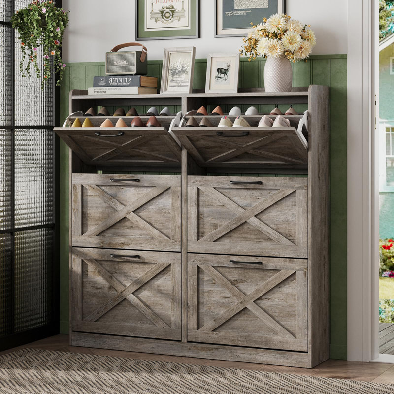 Grande armoire de rangement pour chaussures, Chêne rustique pâle