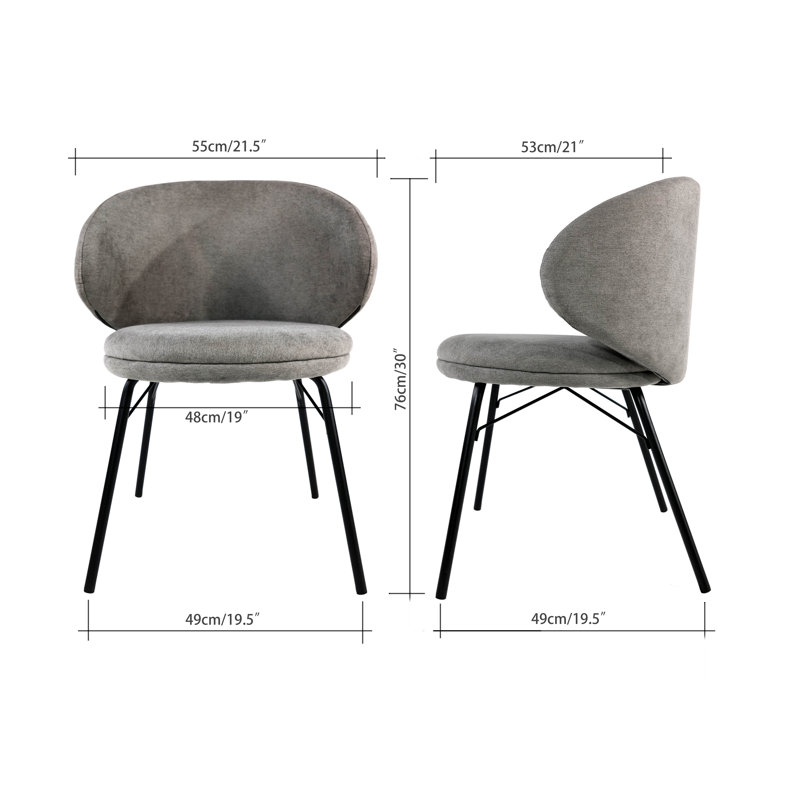 Ensemble de chaises de salle à manger rembourrées, en tissu, structure en métal, style moderne (gris)