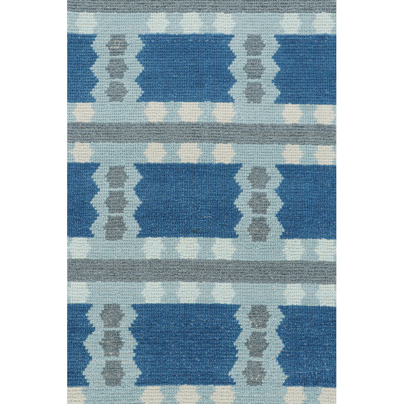 Rug & Kilim’S Scandinavian Rug In Blue And Gray With Geometric Patterns, Rectangle 10' x 14'