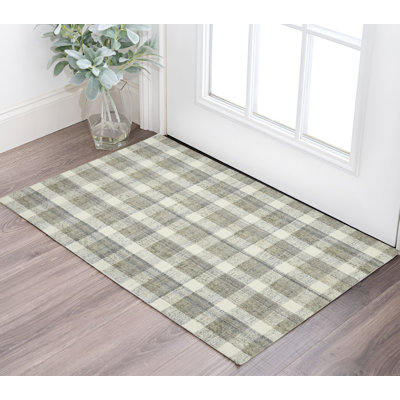 Tapis touffeté à la main 2 pi x 3 pi gris et ivoire en laine