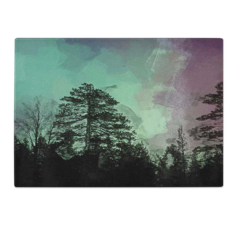 Tempered Glass Northern Lights over the Forest Chopping Board, 39 cm W x 28.5 cm L