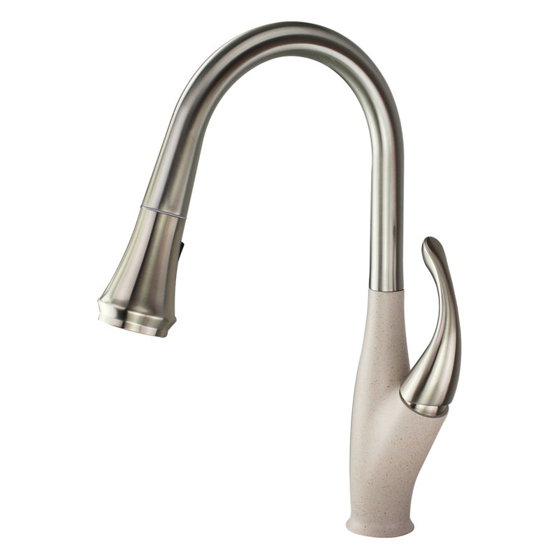 Transolid Layla Pull Out Kitchen Faucet, Luxe Stainless/Cafe Latte