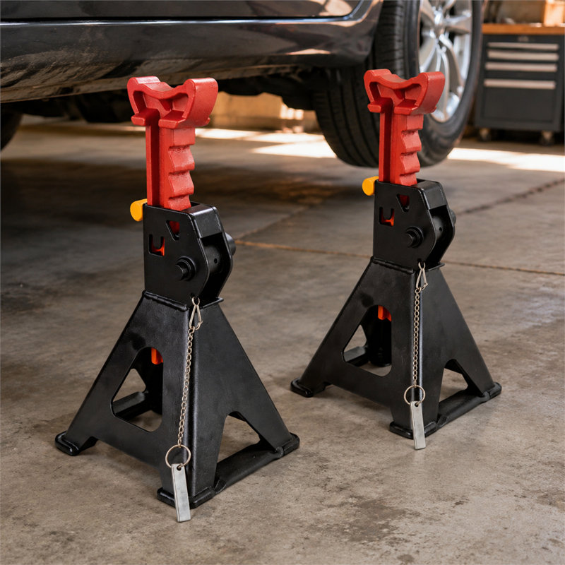 Lot de deux chandelles de 2 tonnes, crics de support de véhicule robustes en acier à hauteur réglable, capacité de 1814 kg (4000 lb), rouge et noir, pour la réparation de berlines et de VUS compacts.