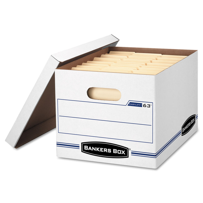 White and Blue EasyLift Letter Size Storage Box with Lid