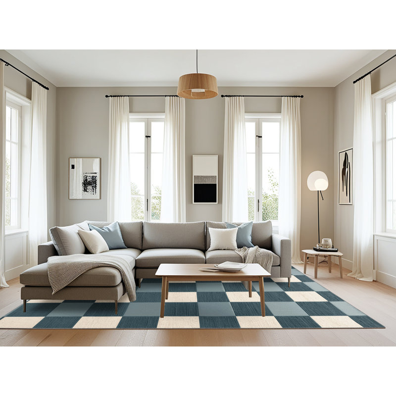 Machine Washable Checkered Green Area Rug, Rectangle 8' x 10'