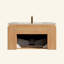 Meuble-lavabo de salle de bain et meuble-lavabo rayé à bords arrondis avec tiroir, lumière à capteur, lavabo intégré en pierre frittée à motif de travertin, pré-assemblé