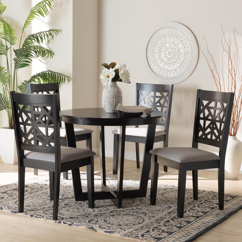 Shaundrel 4 - Person Pedestal Dining Set, Gray/Dark Brown