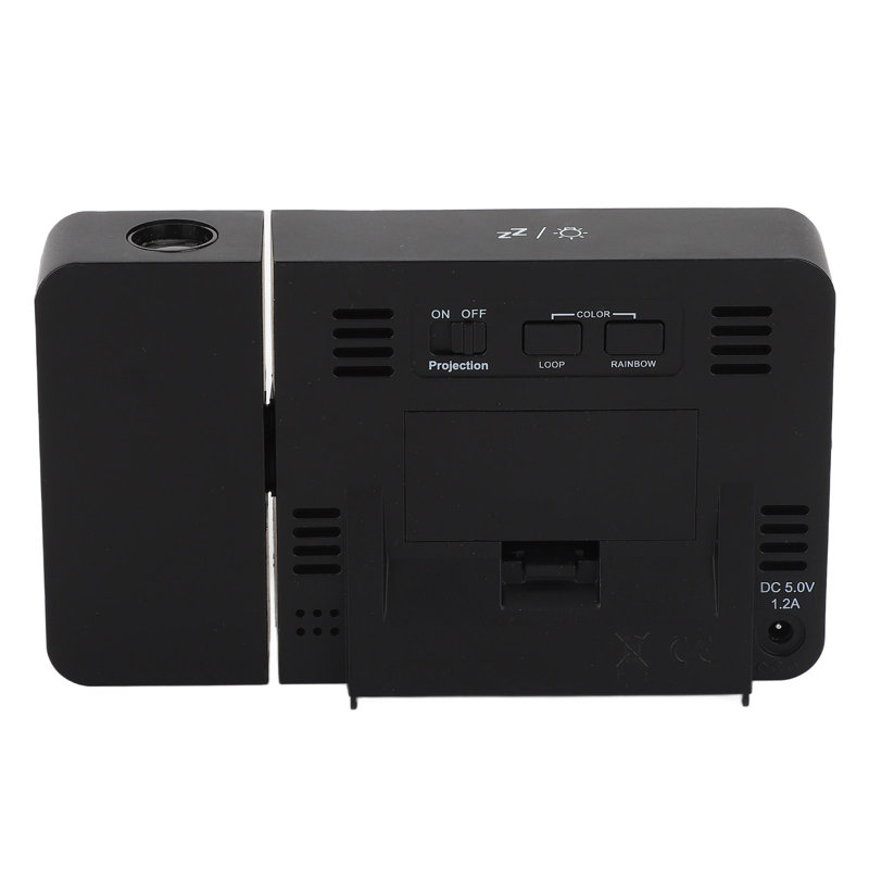 Réveil à projection, rétroéclairage couleur 8, affichage de la température et de la météo, fonction snooze, prise USB 100-240 V.