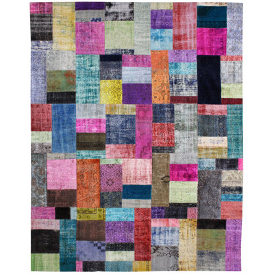 Tapis unique rose / bleu / gris de 9 pi x 12 pi Overdye
