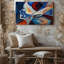 Toile, composition abstraite vibrante avec formes géométriques complexes et couleurs vives de l'art mural rappelant le vitrail-1450745896