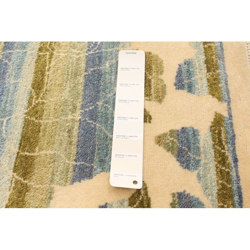 Tapis décoratif crème en laine noué à la main de conception unique 3 pi x 5 pi 2 po Deniene