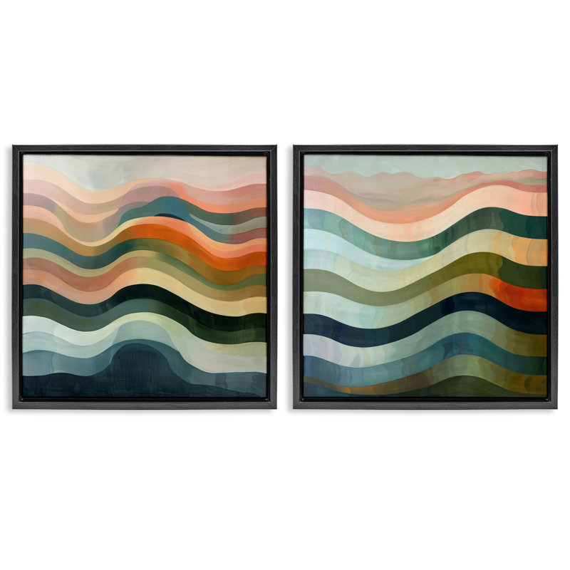 Ensemble de 2 toiles flottantes encadrées Earth Tone Fluid Waves par Lazar Studio, H 18 po x l 18 po