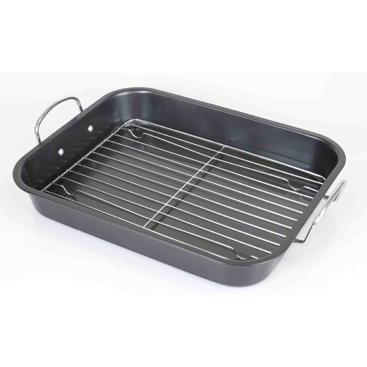 Lexi Home 15 inch Non-Stick Carbon Steel Roasting Pan with Flat Rack
